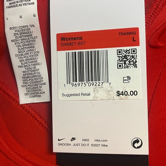 Nike Swoosh Medium Support Padded Racerback Women’s Red Sports Bra Large - Picture 6 of 9